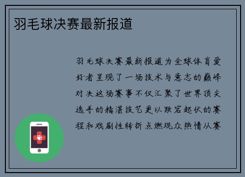 羽毛球决赛最新报道